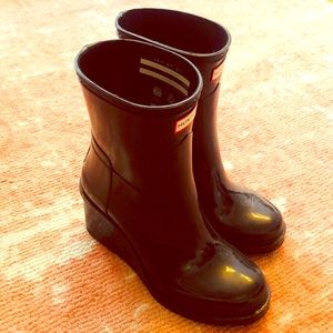 Hunter Black Wedge Heel Rain Boot Wellies sz6